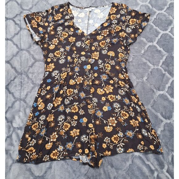 NWT BB Dakota by Steve Madden Black & Brown Floral Button-Front Short-Sleeve Rom - Picture 1 of 3